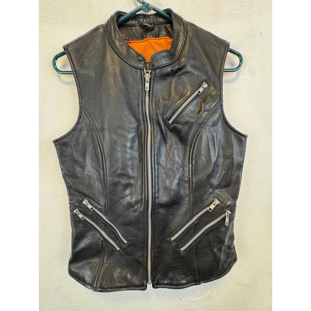 First Classics Leather Vest Black Biker Motorcycle Zippered Pockets M